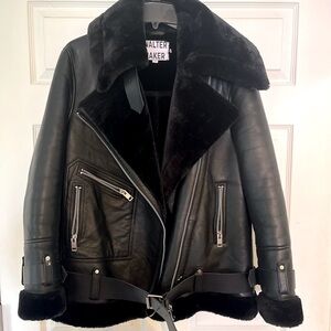 SOLD -Deluxe Black Leather & faux Fur Line Metal Jacket